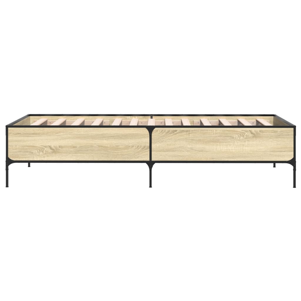 vidaXL Bettgestell Sonoma-Eiche 100x200 cm Holzwerkstoff und Metall