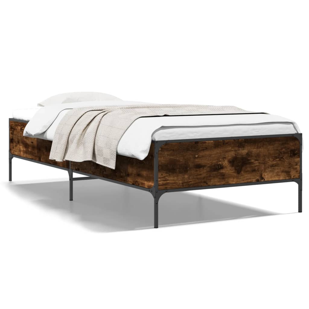 vidaXL Bettgestell Räuchereiche 100x200 cm Holzwerkstoff und Metall