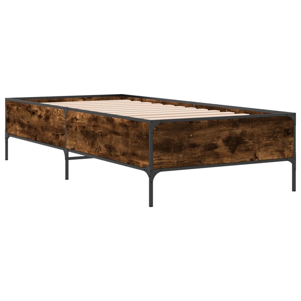 vidaXL Bettgestell Räuchereiche 100x200 cm Holzwerkstoff und Metall
