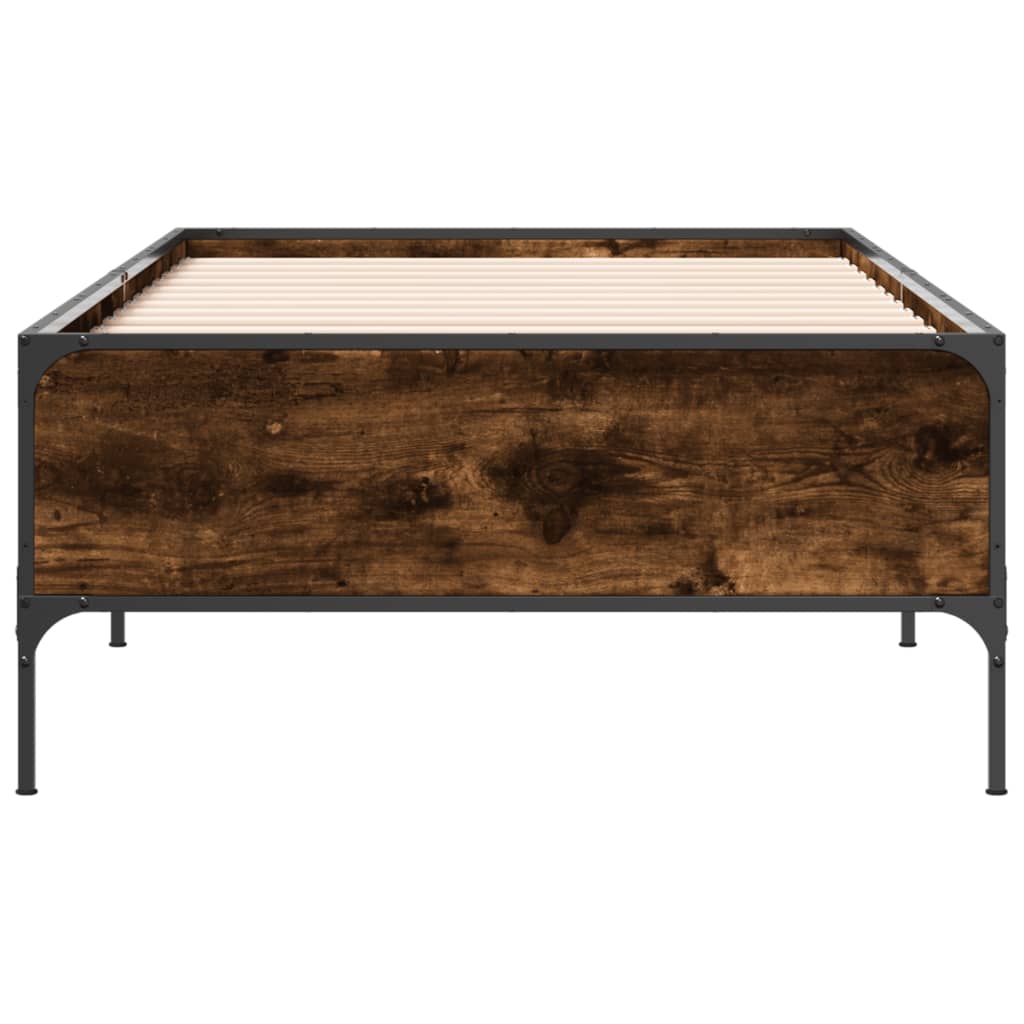 vidaXL Bettgestell Räuchereiche 100x200 cm Holzwerkstoff und Metall