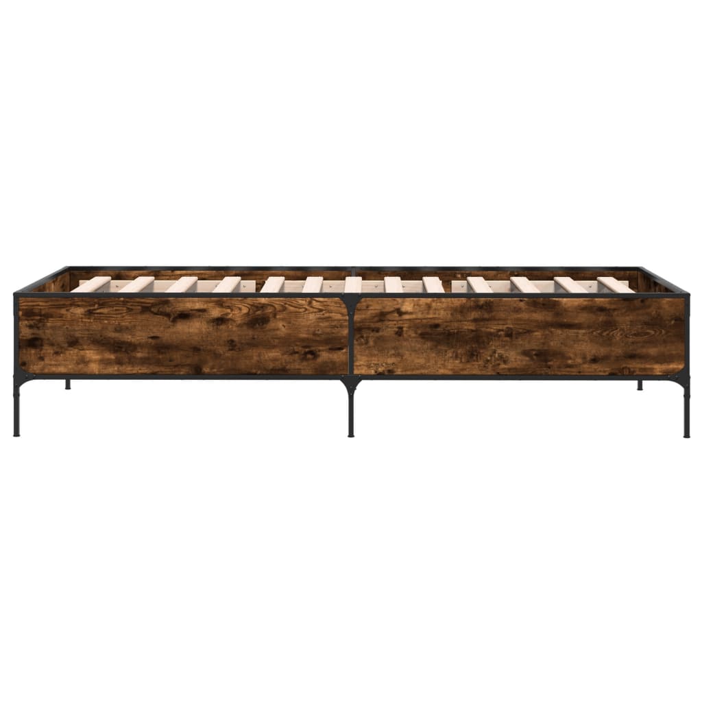 vidaXL Bettgestell Räuchereiche 100x200 cm Holzwerkstoff und Metall