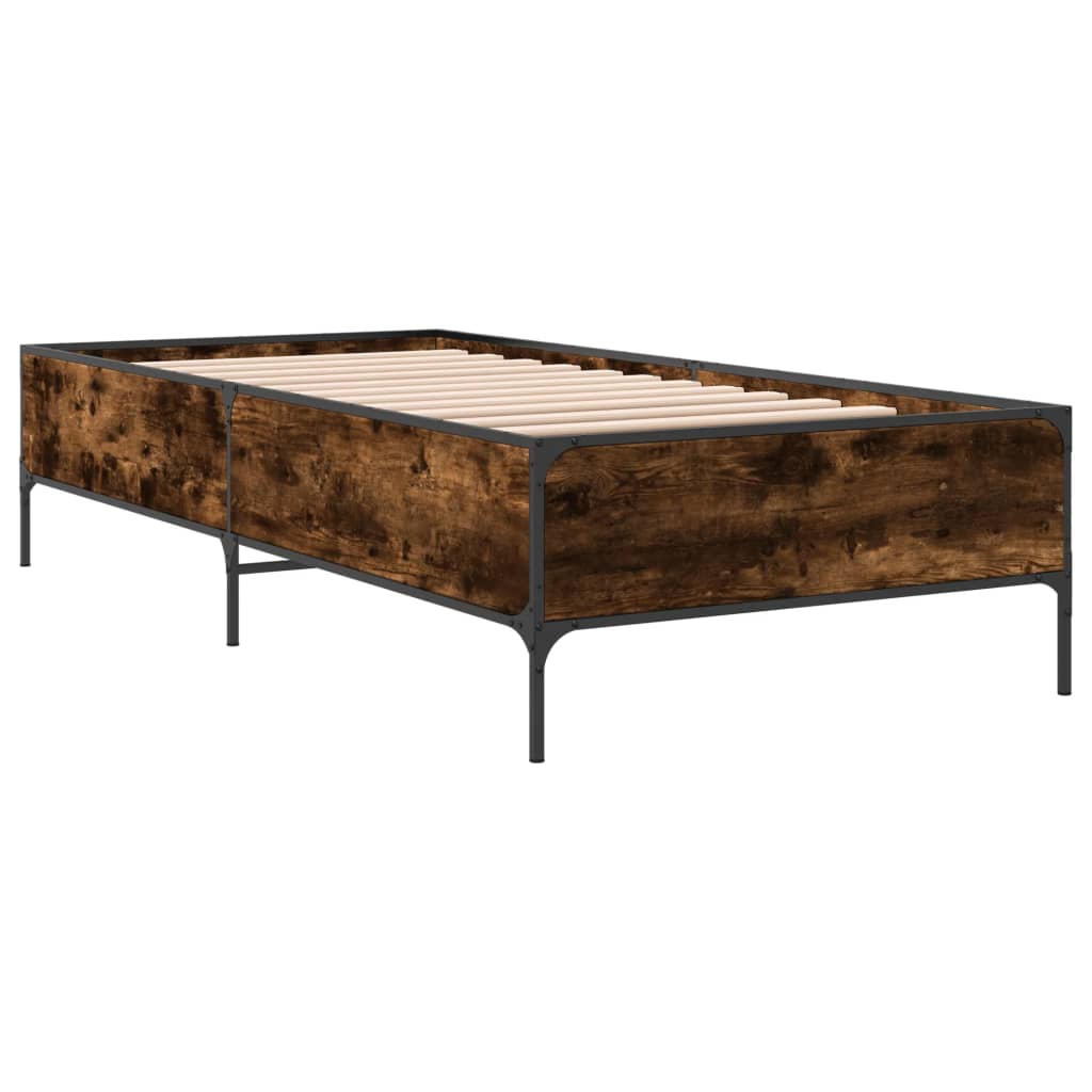 vidaXL Bettgestell Räuchereiche 100x200 cm Holzwerkstoff und Metall