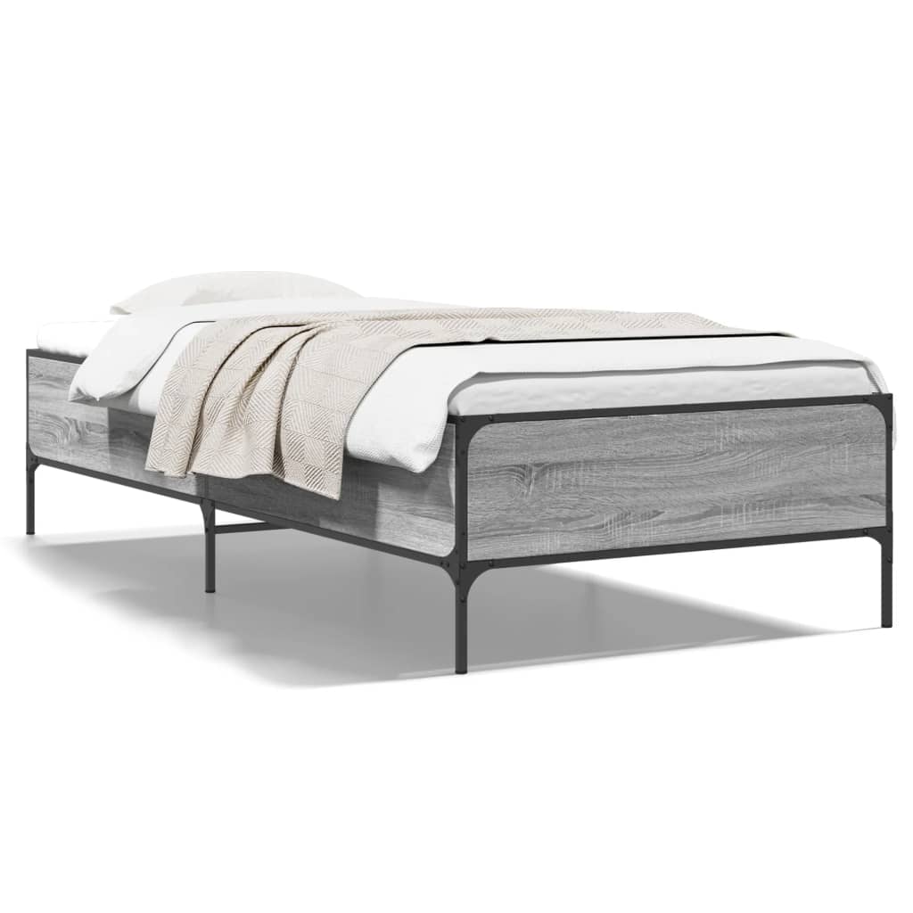 vidaXL Bettgestell Grau Sonoma 100x200 cm Holzwerkstoff und Metall