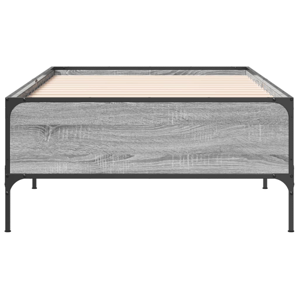 vidaXL Bettgestell Grau Sonoma 100x200 cm Holzwerkstoff und Metall