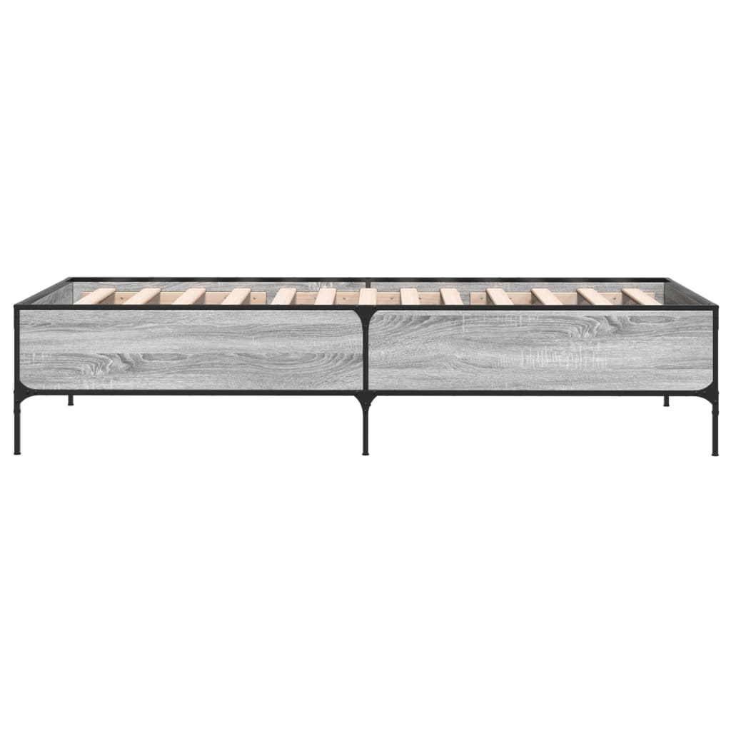 vidaXL Bettgestell Grau Sonoma 100x200 cm Holzwerkstoff und Metall