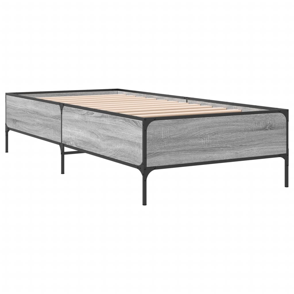 vidaXL Bettgestell Grau Sonoma 100x200 cm Holzwerkstoff und Metall