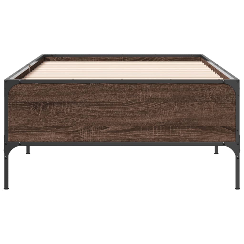 vidaXL Bettgestell Braun Eichen-Optik 100x200 cm Holzwerkstoff Metall
