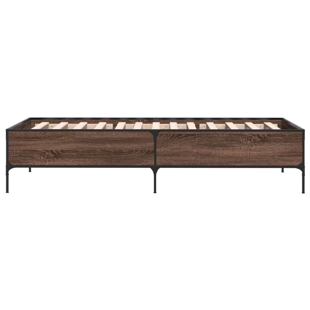 vidaXL Bettgestell Braun Eichen-Optik 100x200 cm Holzwerkstoff Metall