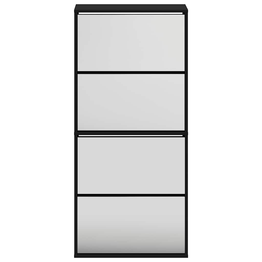 vidaXL Schuhschrank mit Spiegel 4 Fächer Schwarz 63x17x134 cm