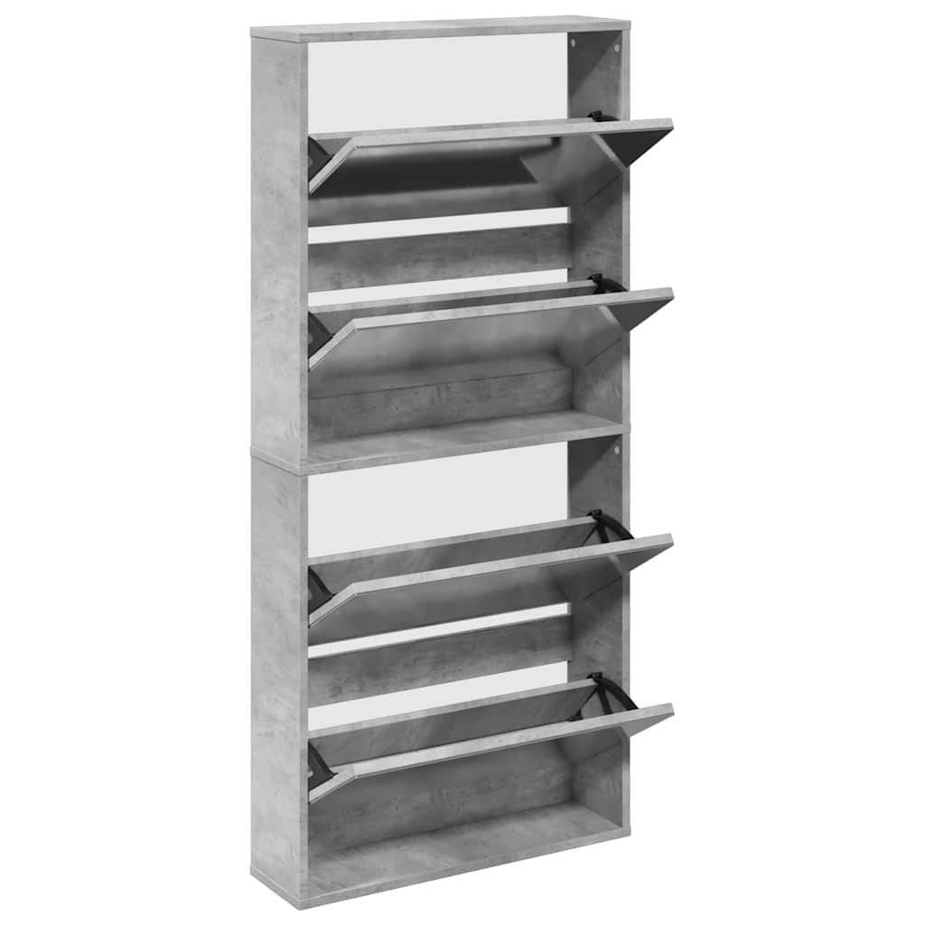 vidaXL Schuhschrank mit Spiegel 4 Fächer Betongrau 63x17x134 cm