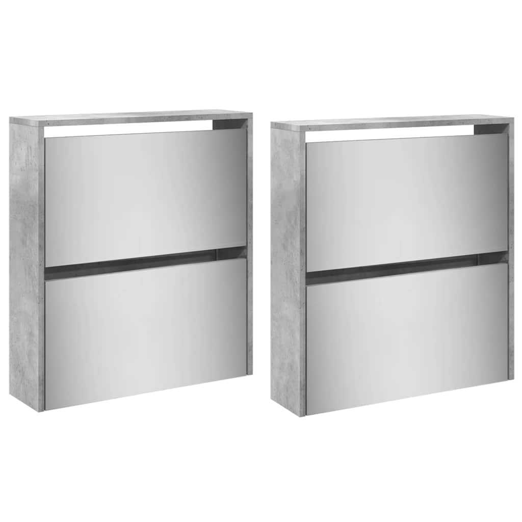 vidaXL Schuhschrank mit Spiegel 4 Fächer Betongrau 63x17x134 cm