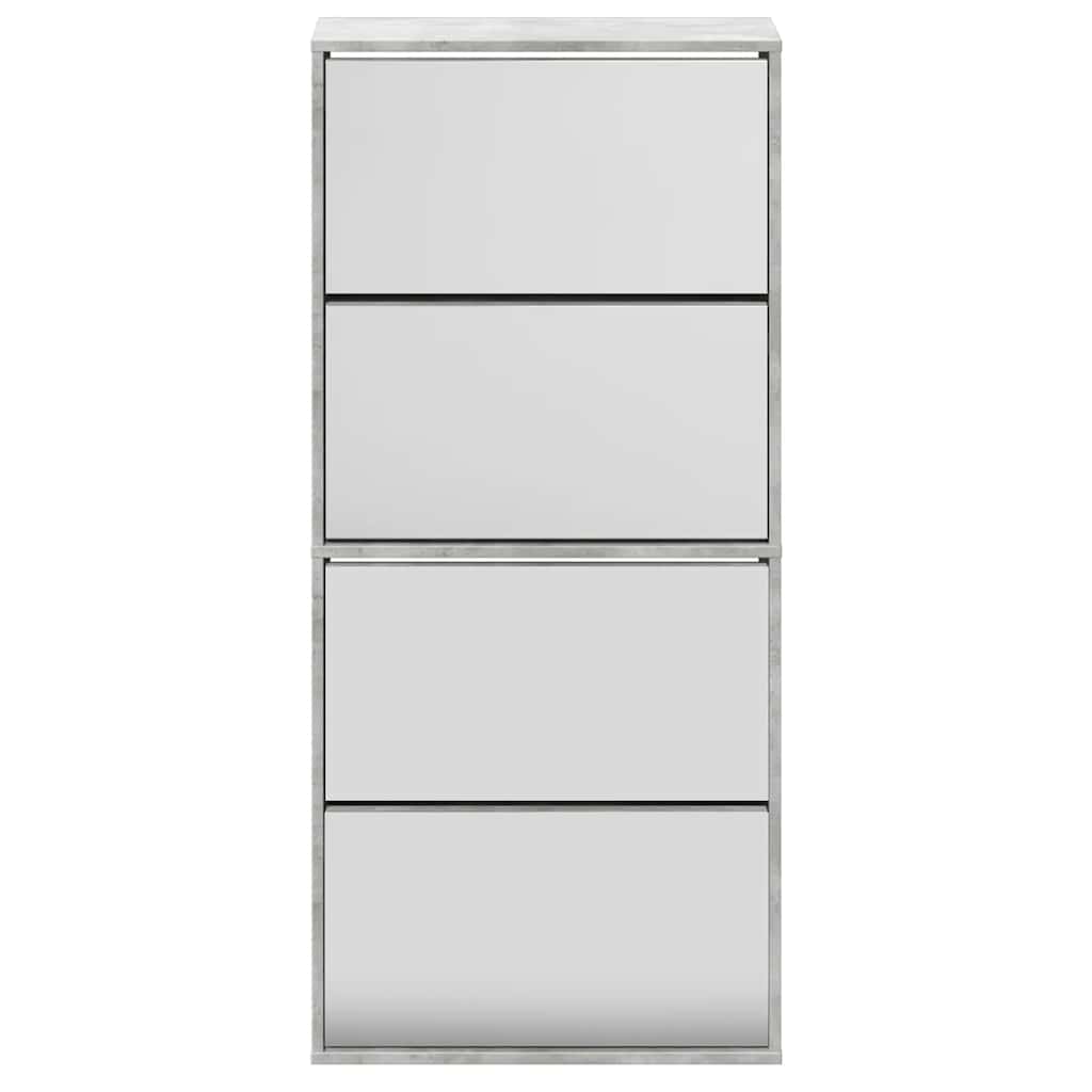 vidaXL Schuhschrank mit Spiegel 4 Fächer Betongrau 63x17x134 cm