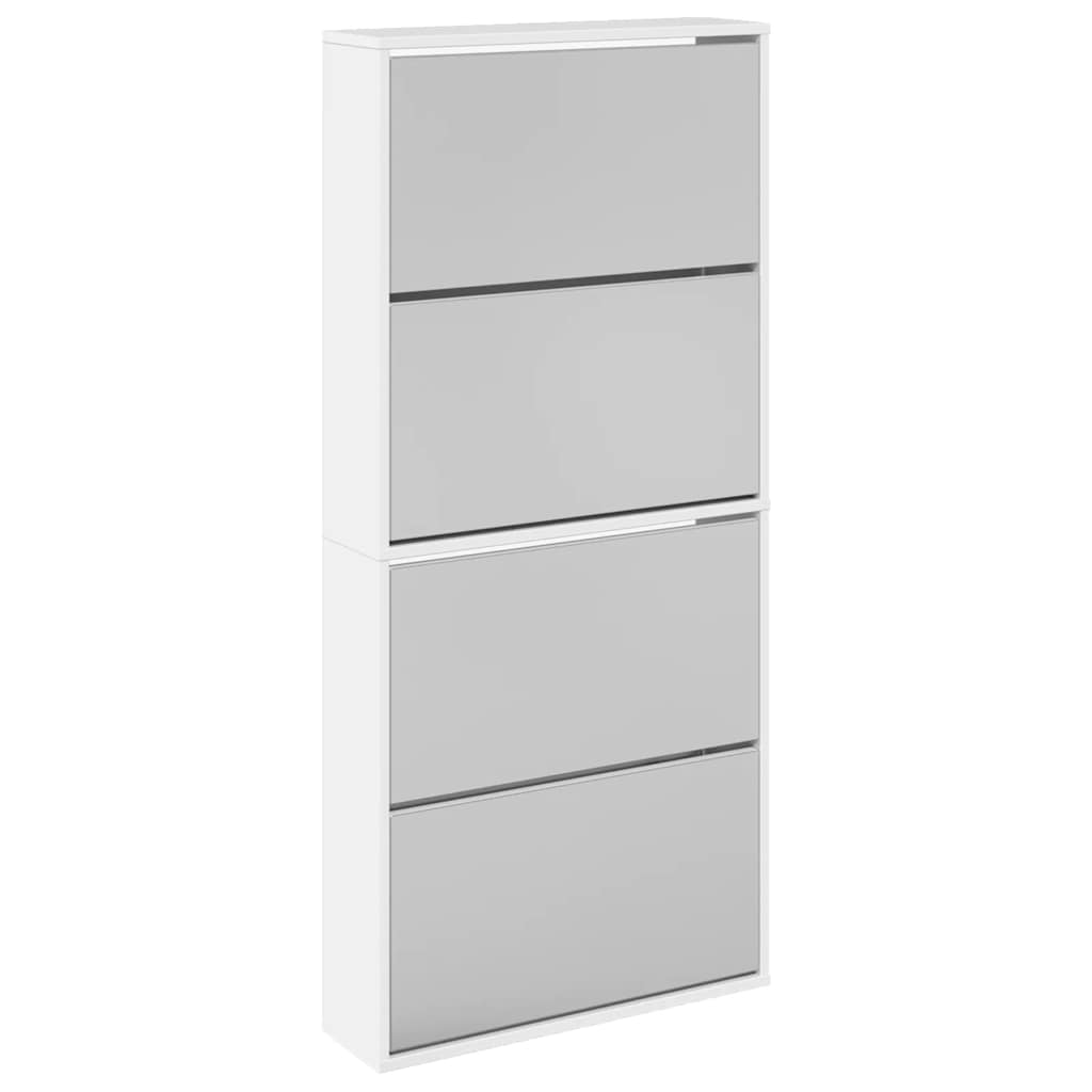vidaXL Schuhschrank mit Spiegel 4 Fächer Hochglanz-Weiß 63x17x134 cm