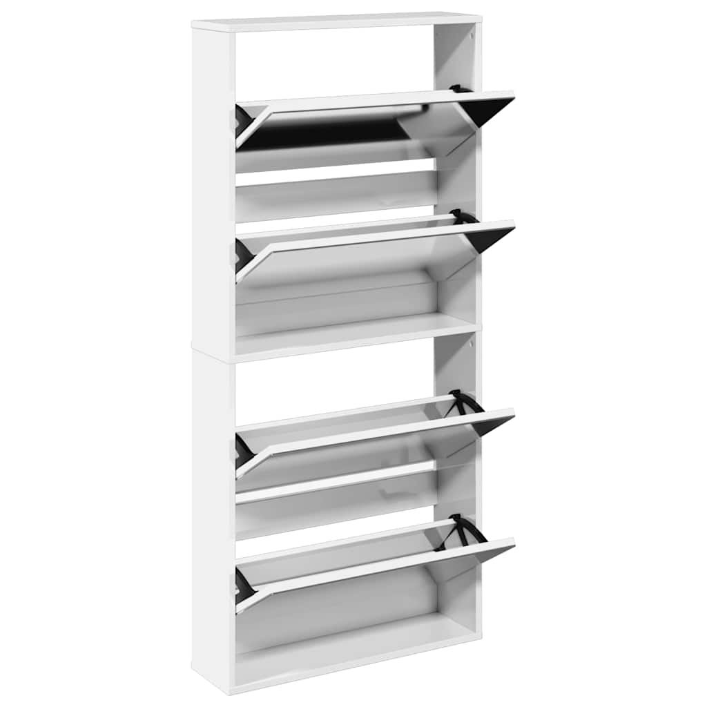 vidaXL Schuhschrank mit Spiegel 4 Fächer Hochglanz-Weiß 63x17x134 cm