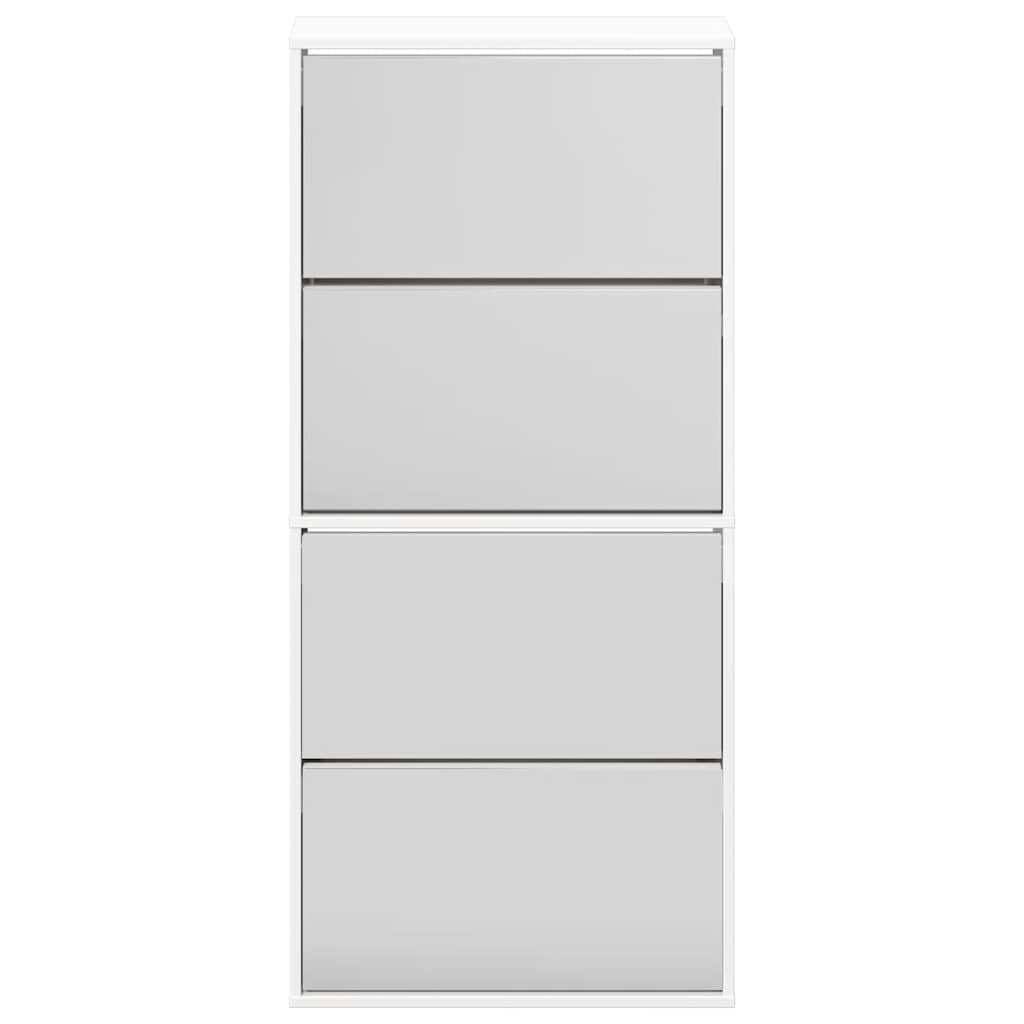vidaXL Schuhschrank mit Spiegel 4 Fächer Hochglanz-Weiß 63x17x134 cm