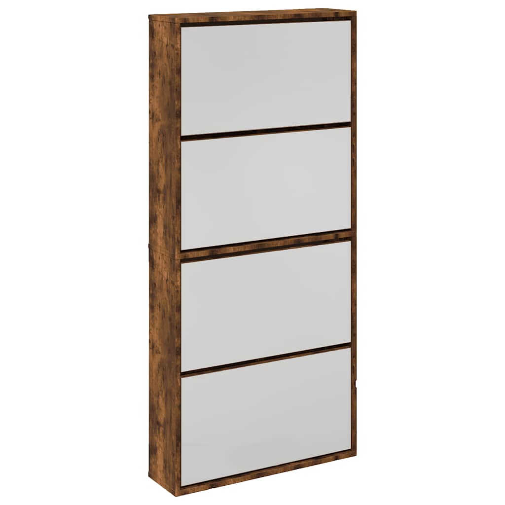 vidaXL Schuhschrank mit Spiegel 4 Fächer Räuchereiche 63x17x134 cm