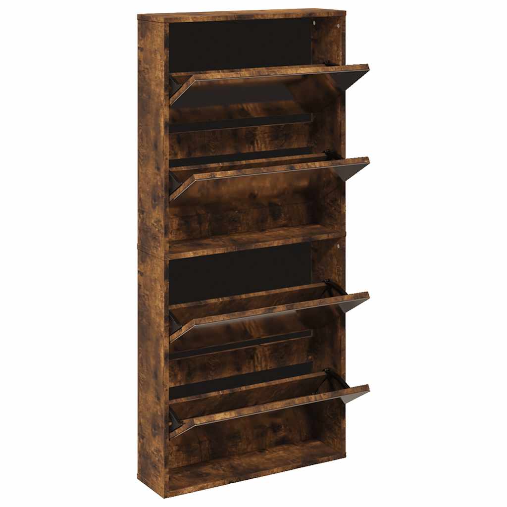 vidaXL Schuhschrank mit Spiegel 4 Fächer Räuchereiche 63x17x134 cm