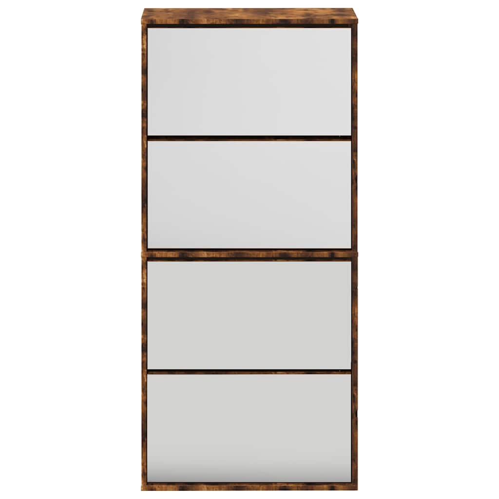vidaXL Schuhschrank mit Spiegel 4 Fächer Räuchereiche 63x17x134 cm