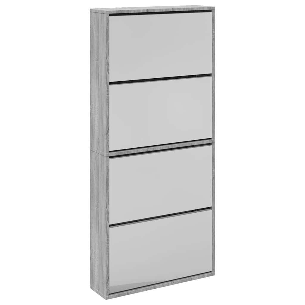 vidaXL Schuhschrank mit Spiegel 4 Fächer Grau Sonoma 63x17x134 cm