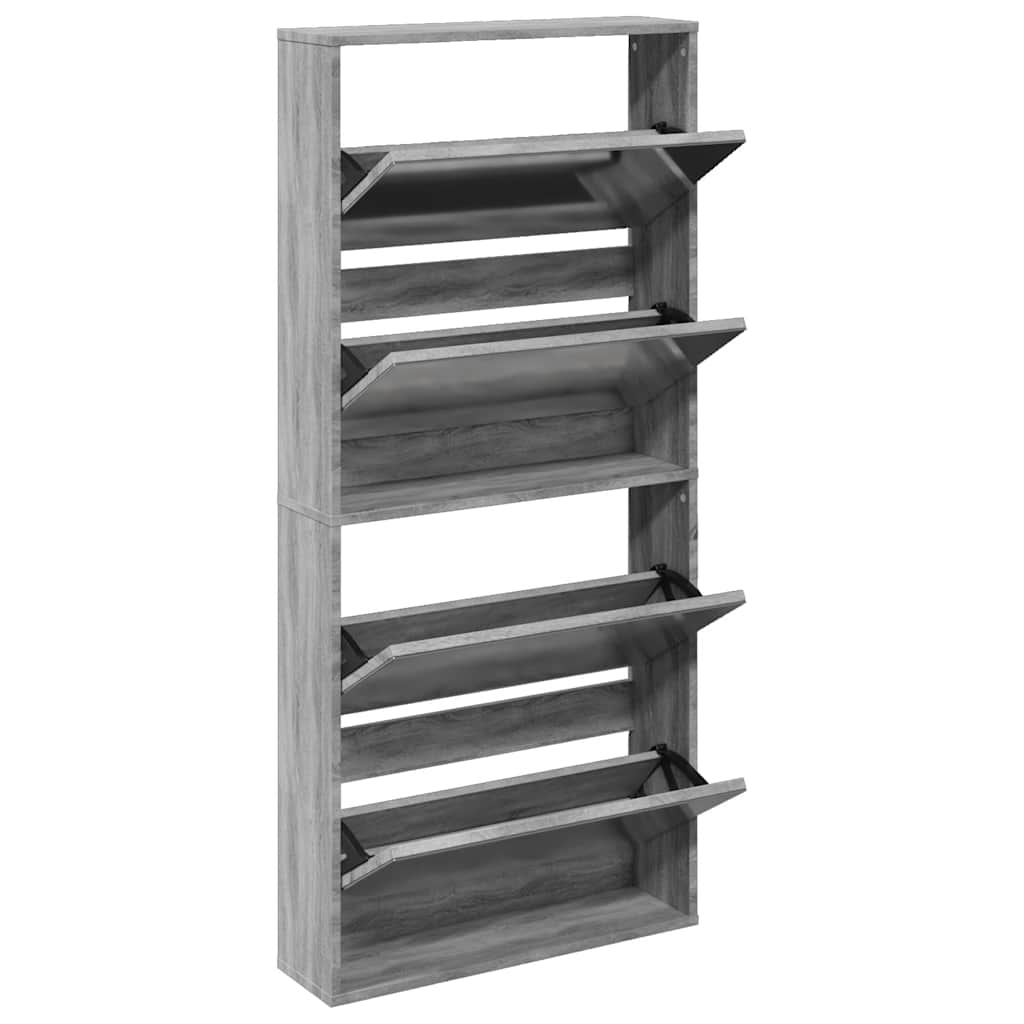 vidaXL Schuhschrank mit Spiegel 4 Fächer Grau Sonoma 63x17x134 cm