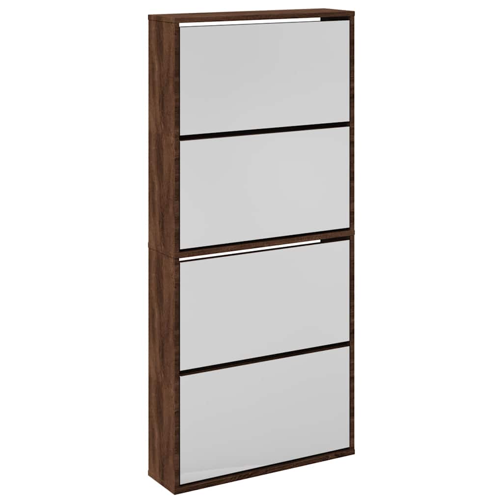 vidaXL Schuhschrank mit Spiegel 4 Fächer Braun Eiche-Optik 63x17x134cm