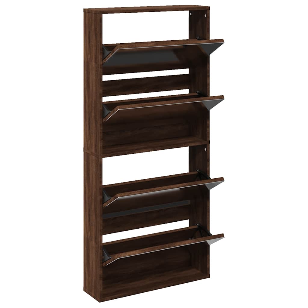 vidaXL Schuhschrank mit Spiegel 4 Fächer Braun Eiche-Optik 63x17x134cm