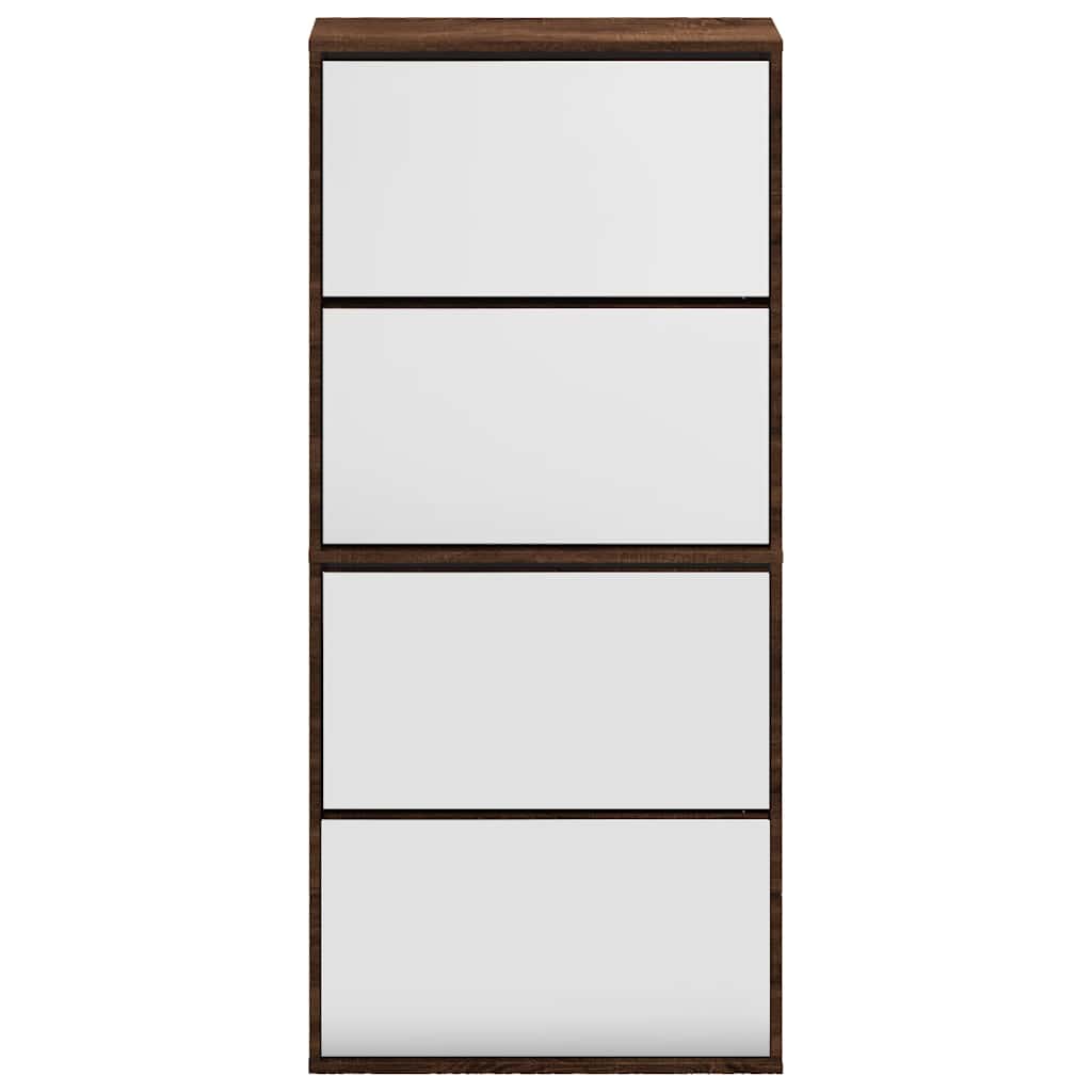 vidaXL Schuhschrank mit Spiegel 4 Fächer Braun Eiche-Optik 63x17x134cm