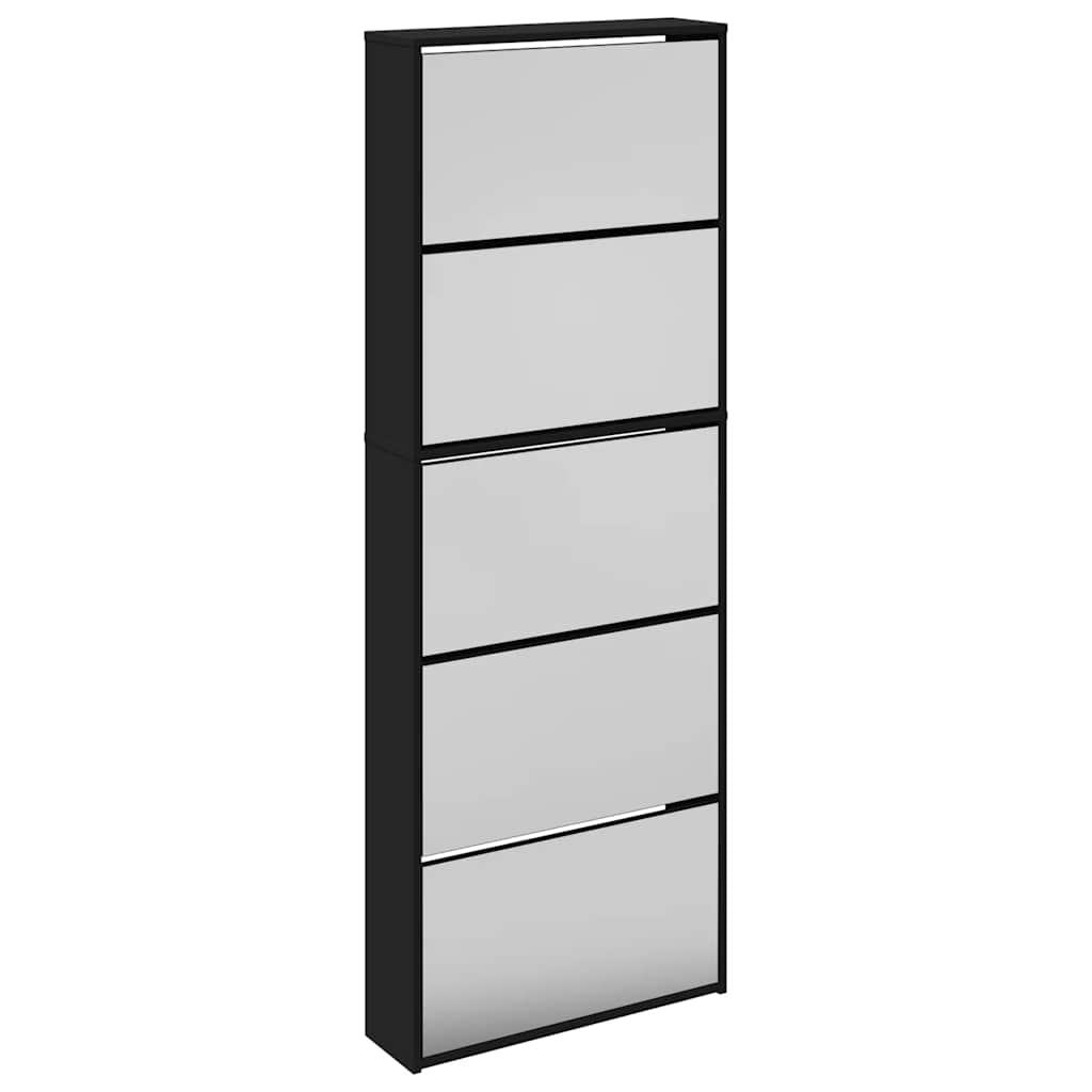 vidaXL Schuhschrank mit Spiegel 5 Fächer Schwarz 63x17x169,5 cm