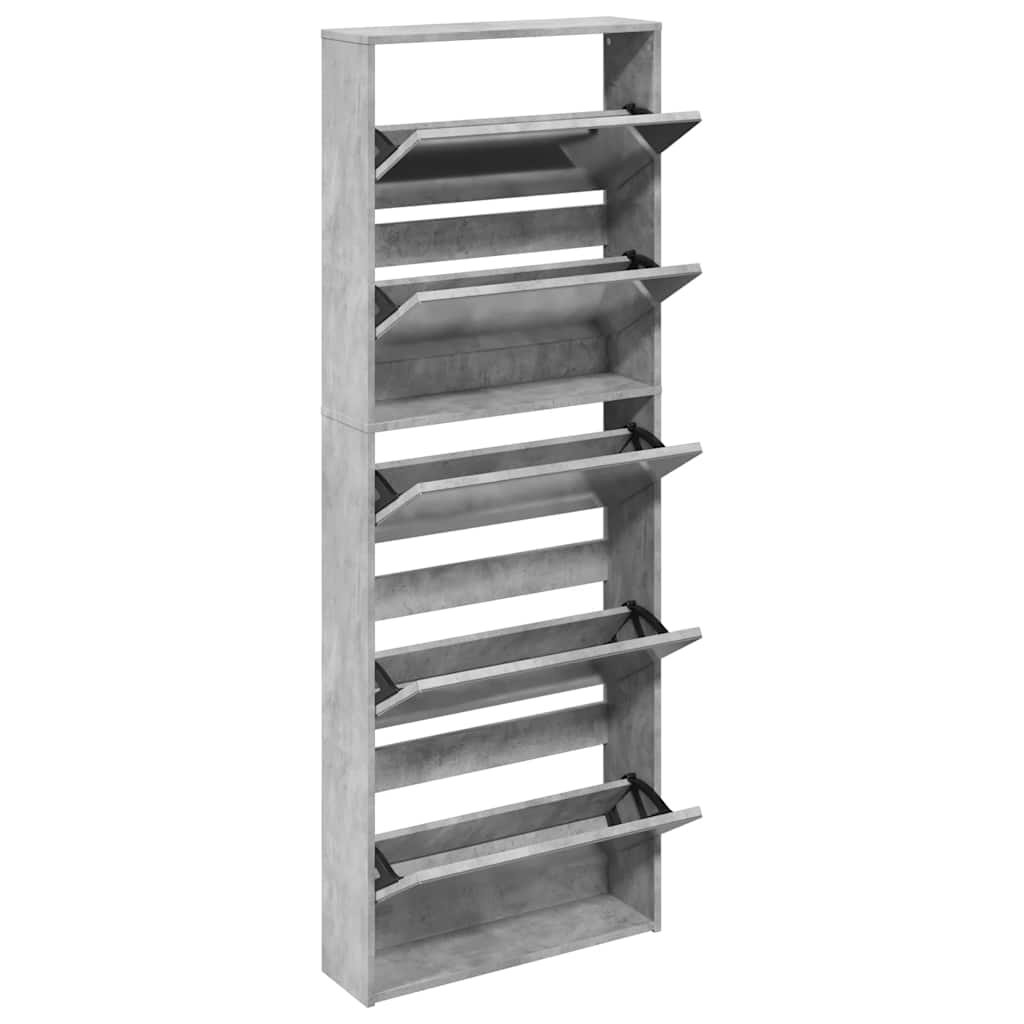 vidaXL Schuhschrank mit Spiegel 5 Fächer Betongrau 63x17x169,5 cm