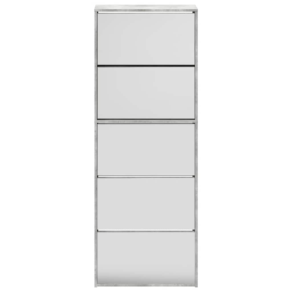 vidaXL Schuhschrank mit Spiegel 5 Fächer Betongrau 63x17x169,5 cm