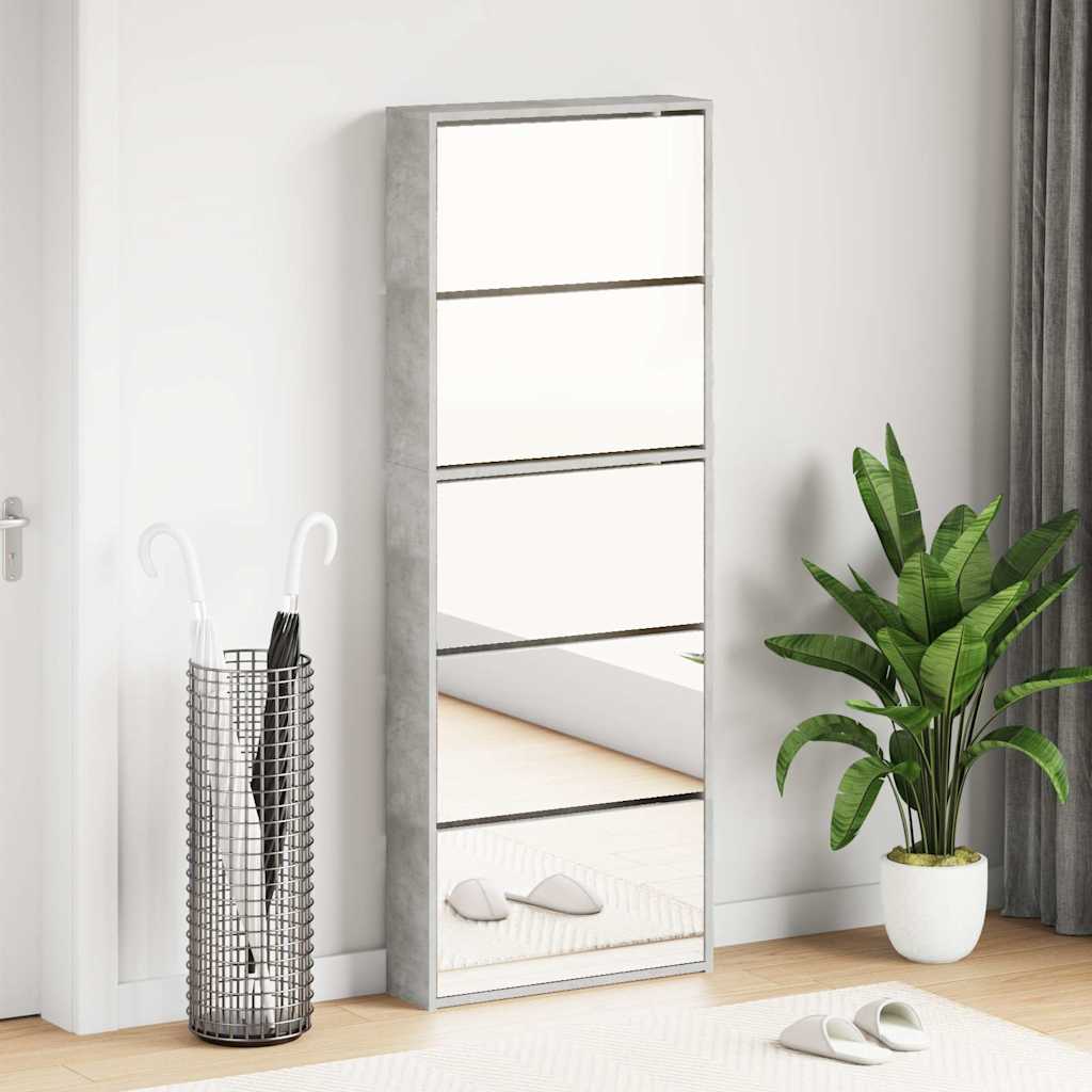vidaXL Schuhschrank mit Spiegel 5 Fächer Betongrau 63x17x169,5 cm