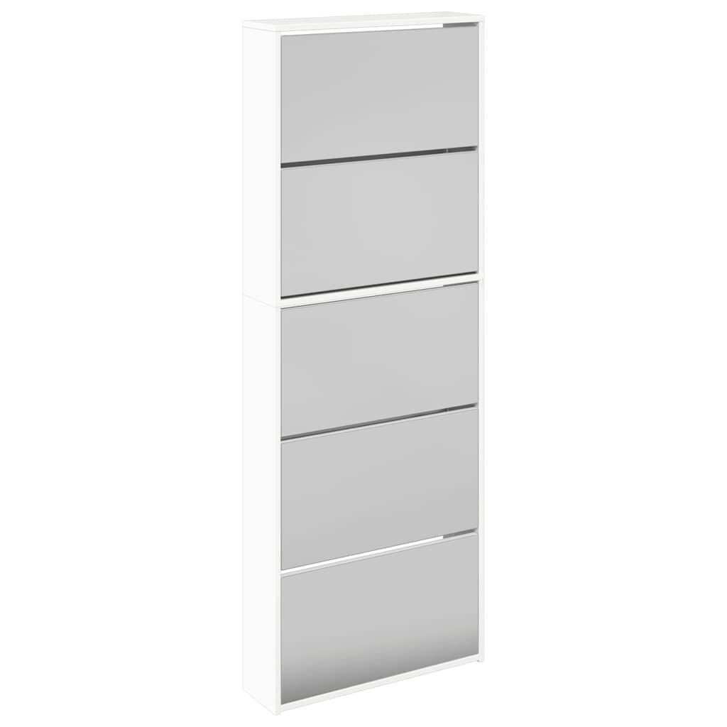 vidaXL Schuhschrank mit Spiegel 5 Fächer Hochglanz-Weiß 63x17x169,5 cm