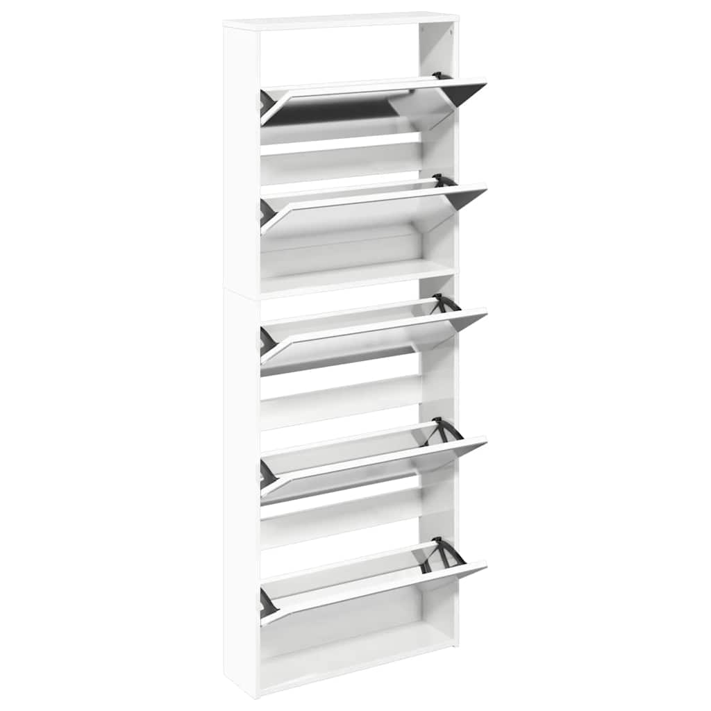 vidaXL Schuhschrank mit Spiegel 5 Fächer Hochglanz-Weiß 63x17x169,5 cm