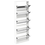 vidaXL Schuhschrank mit Spiegel 5 Fächer Hochglanz-Weiß 63x17x169,5 cm