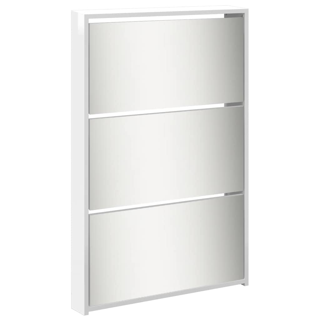 vidaXL Schuhschrank mit Spiegel 5 Fächer Hochglanz-Weiß 63x17x169,5 cm