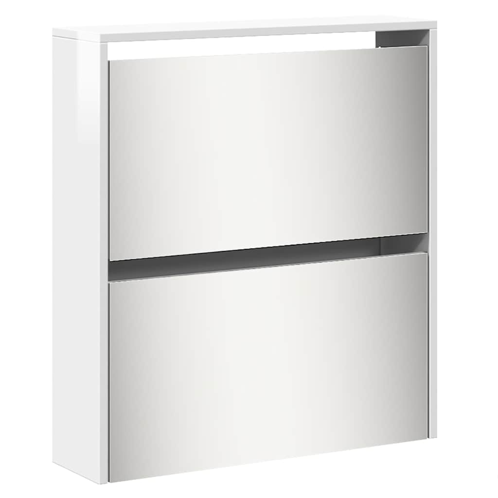 vidaXL Schuhschrank mit Spiegel 5 Fächer Hochglanz-Weiß 63x17x169,5 cm