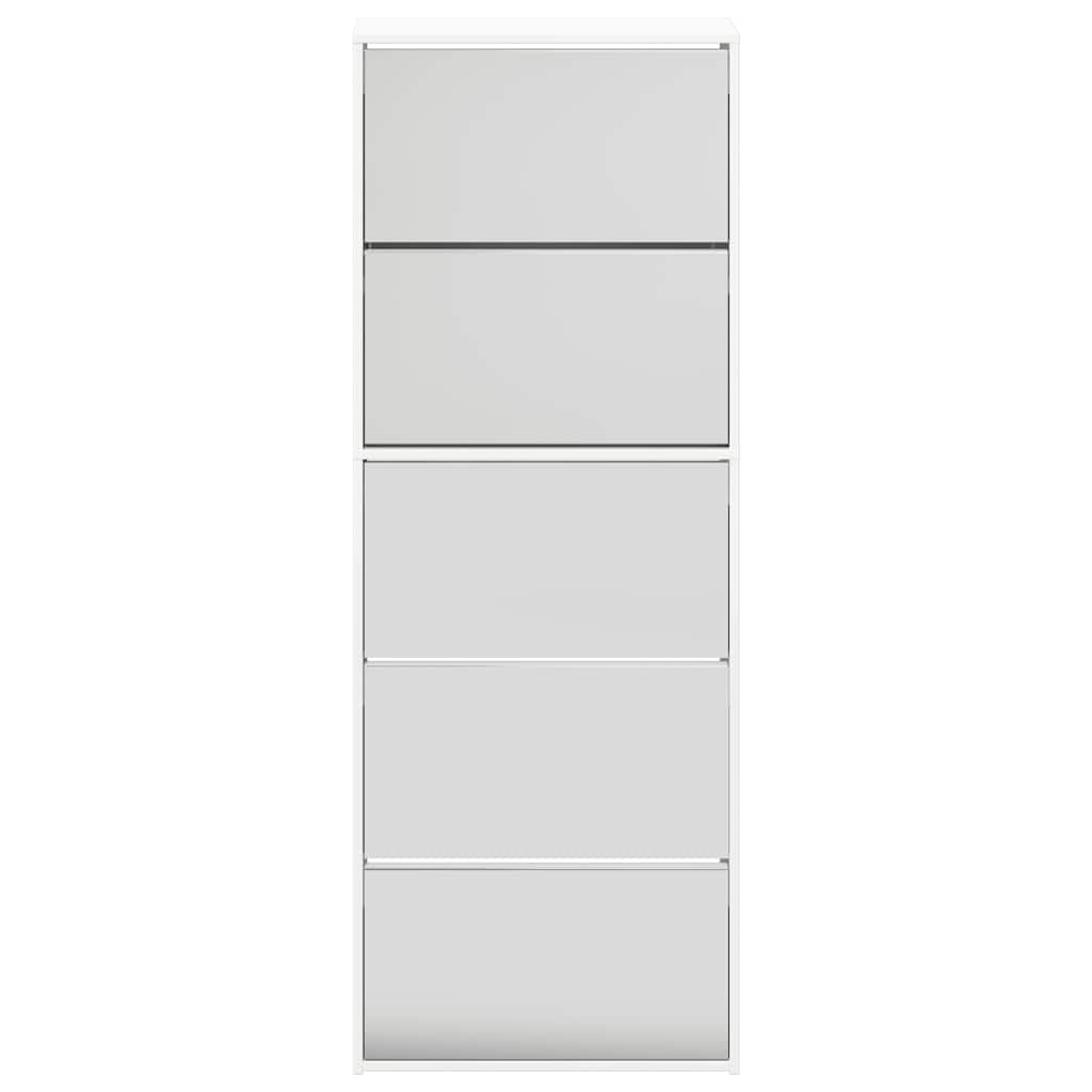 vidaXL Schuhschrank mit Spiegel 5 Fächer Hochglanz-Weiß 63x17x169,5 cm