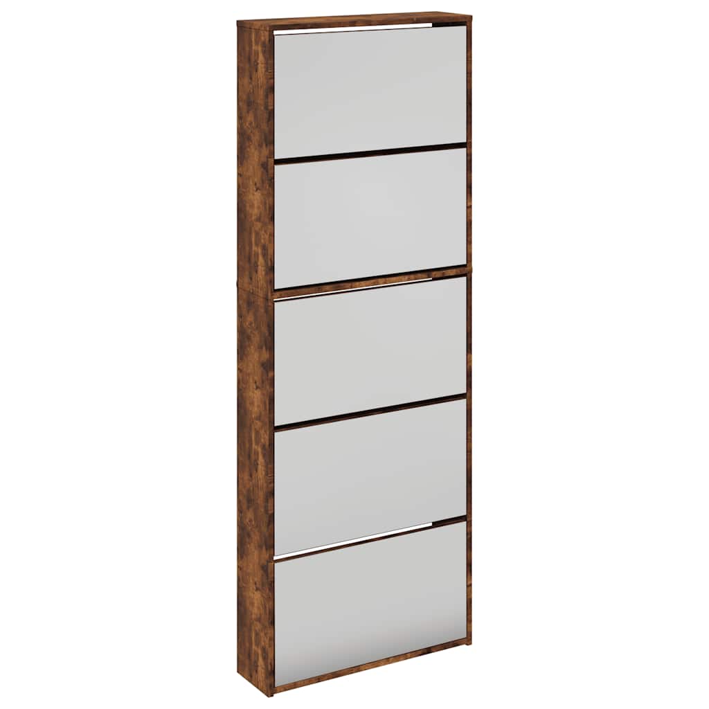 vidaXL Schuhschrank mit Spiegel 5 Fächer Räuchereiche 63x17x169,5 cm