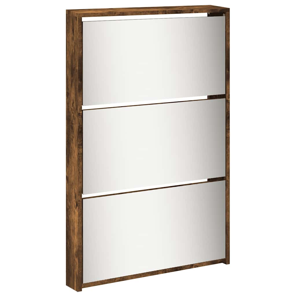 vidaXL Schuhschrank mit Spiegel 5 Fächer Räuchereiche 63x17x169,5 cm