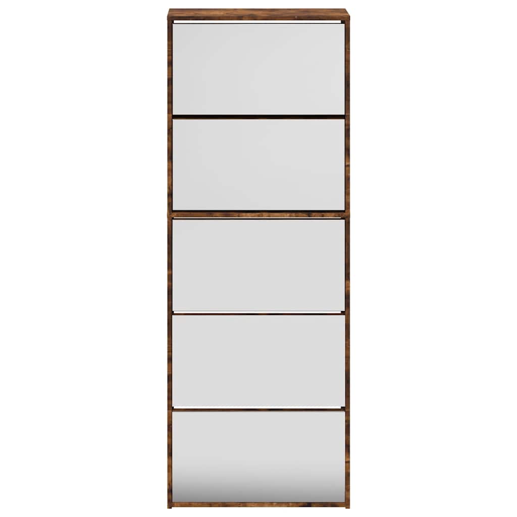 vidaXL Schuhschrank mit Spiegel 5 Fächer Räuchereiche 63x17x169,5 cm