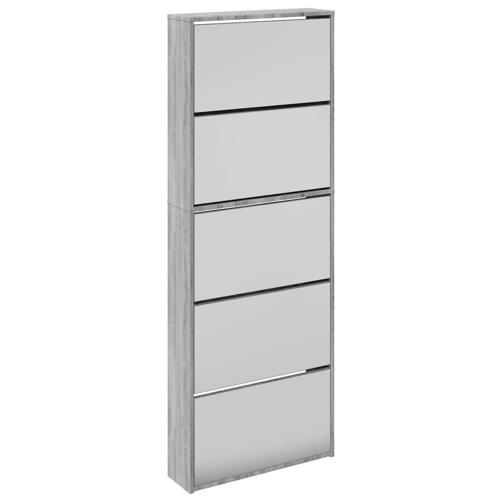 vidaXL Schuhschrank mit Spiegel 5 Fächer Grau Sonoma 63x17x169,5 cm