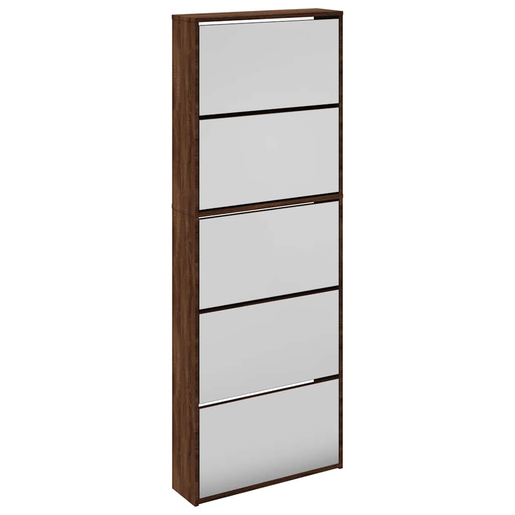 vidaXL Schuhschrank mit Spiegel 5 Fächer Braun Eiche 63x17x169,5 cm