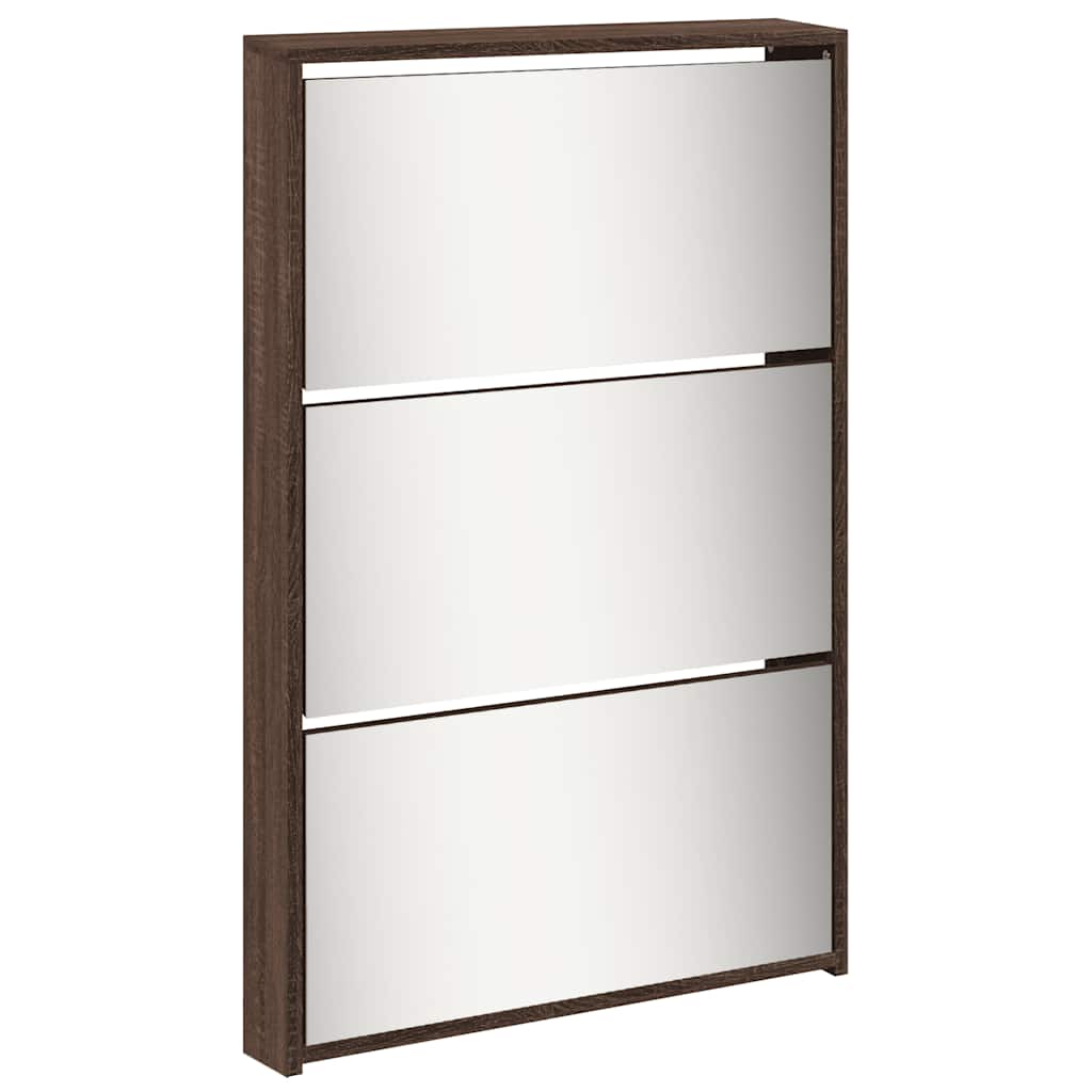 vidaXL Schuhschrank mit Spiegel 5 Fächer Braun Eiche 63x17x169,5 cm
