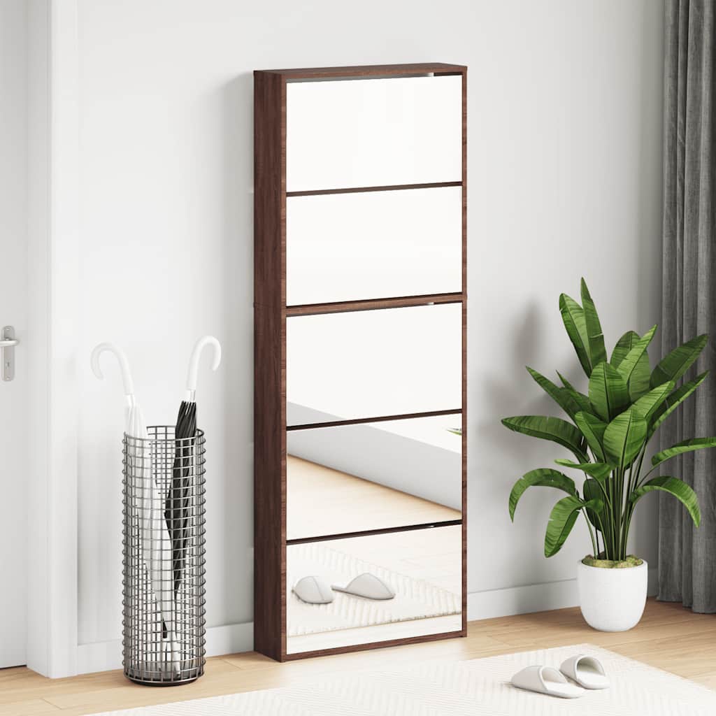 vidaXL Schuhschrank mit Spiegel 5 Fächer Braun Eiche 63x17x169,5 cm