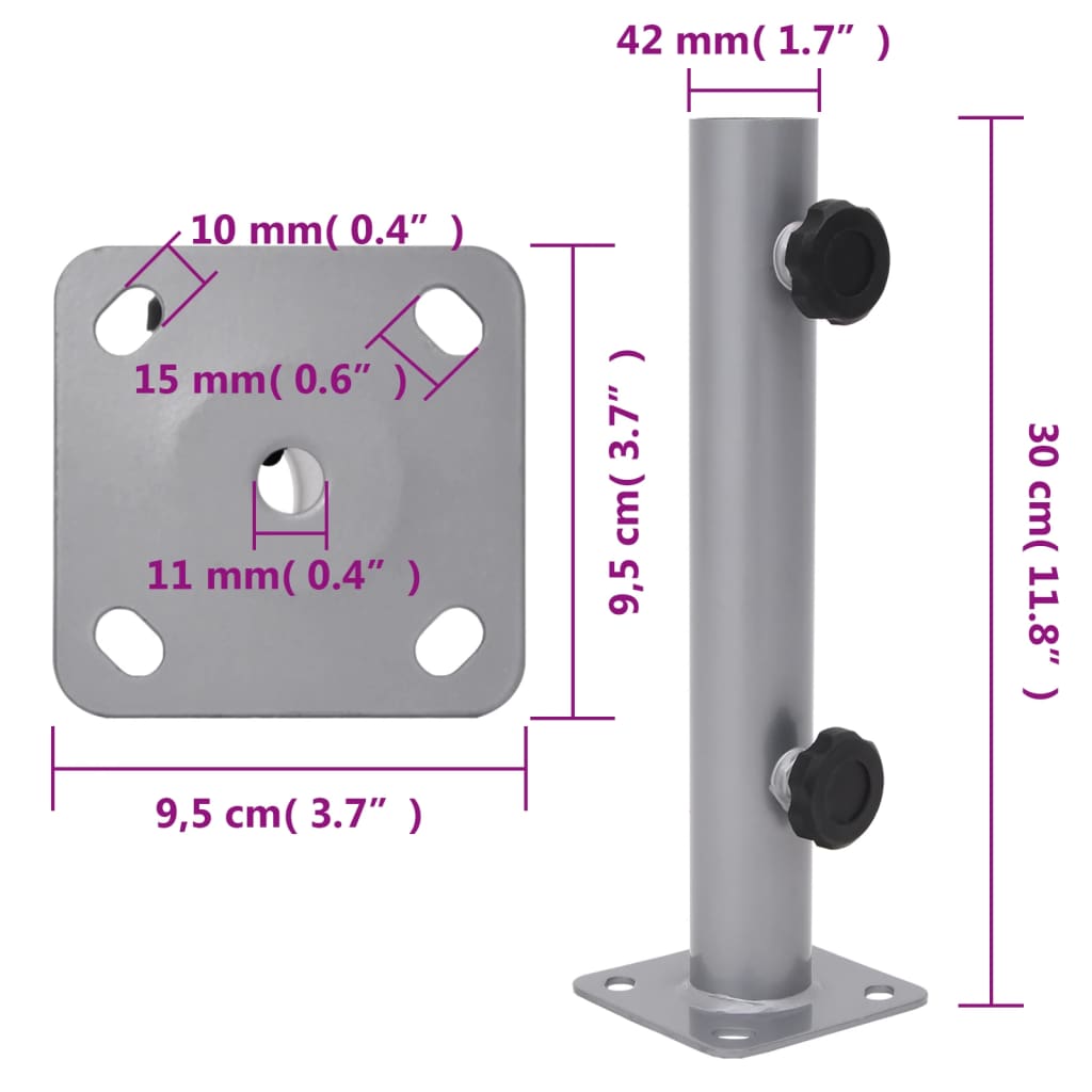 vidaXL Sonnenschirmständer für Ø32/34/38 mm Mast Silbern Stahl