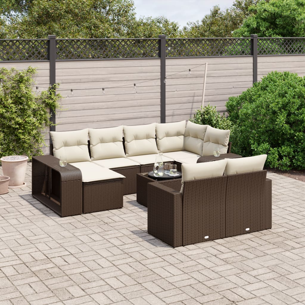 vidaXL 11-tlg. Garten-Sofagarnitur mit Kissen Schwarz Poly Rattan