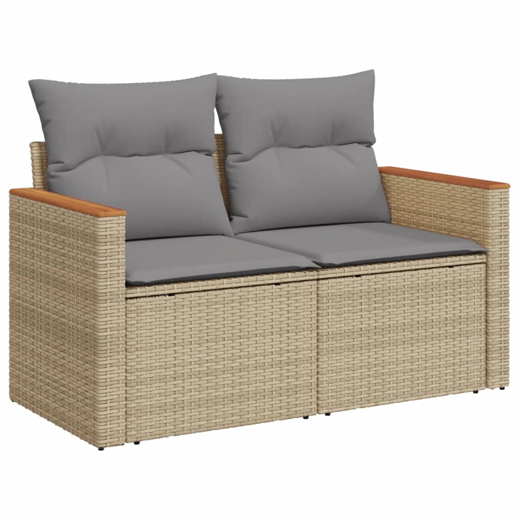 vidaXL 3-tlg. Garten-Sofagarnitur mit Kissen Beigemischung Poly Rattan