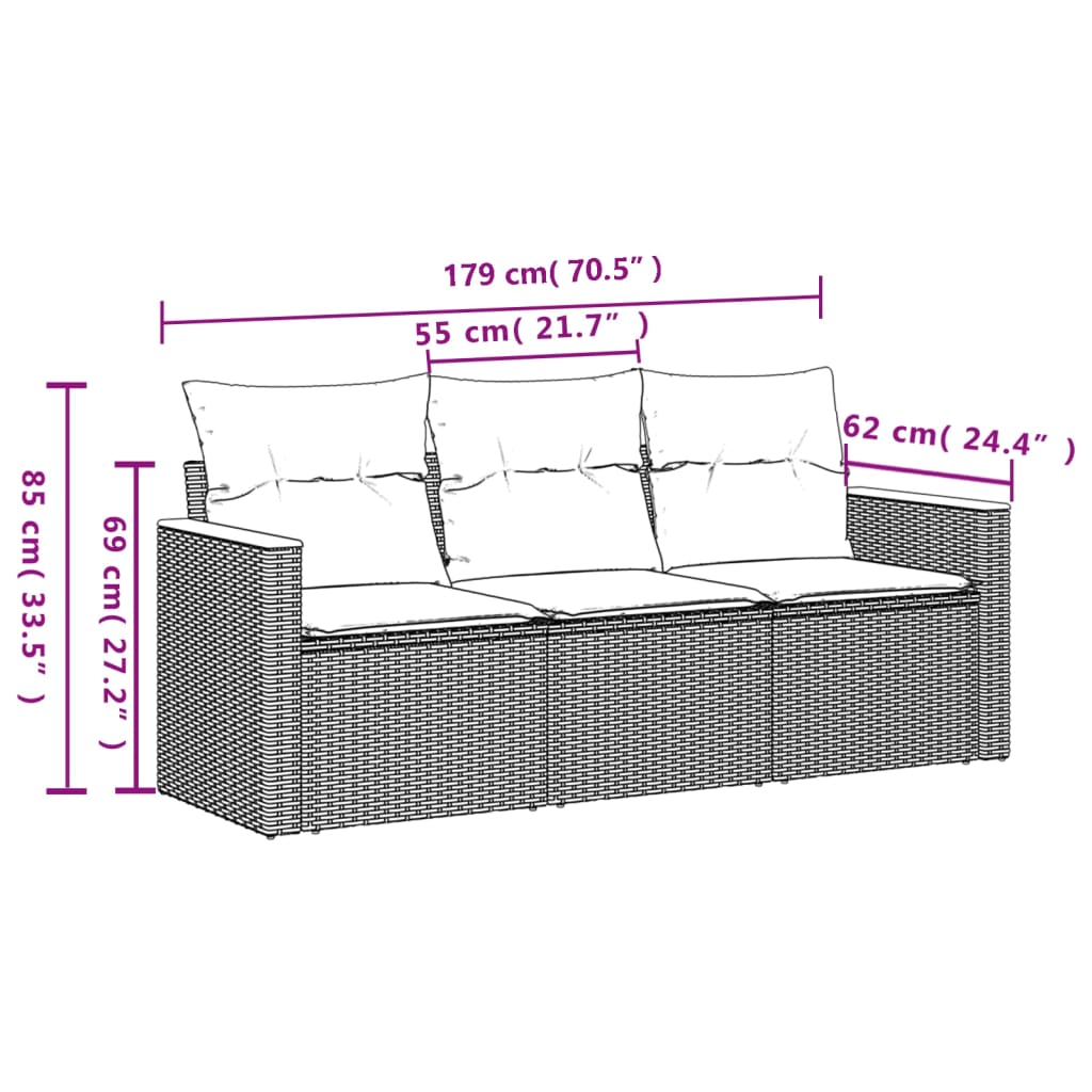 vidaXL 3-tlg. Garten-Sofagarnitur mit Kissen Beigemischung Poly Rattan