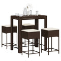 vidaXL 5-tlg. Gartenbar-Set mit Kissen Braun Poly Rattan