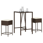 vidaXL 3-tlg. Gartenbar-Set mit Kissen Braun Poly Rattan